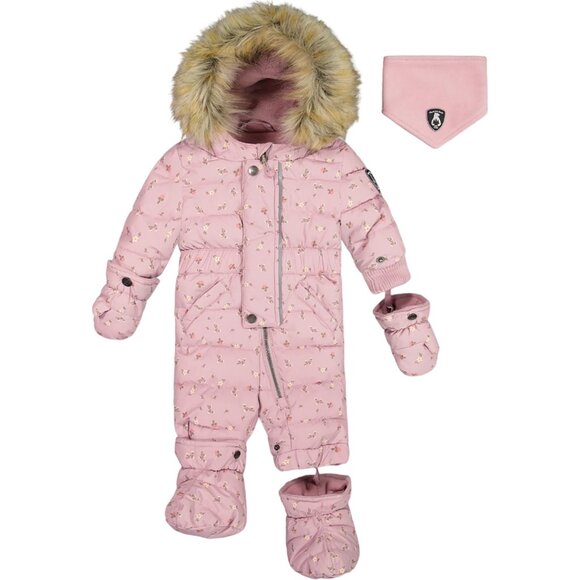 Deux par Deux One Piece Baby Snowsuit Rose Printed Mini Flowers 24M - Picture 1 of 11